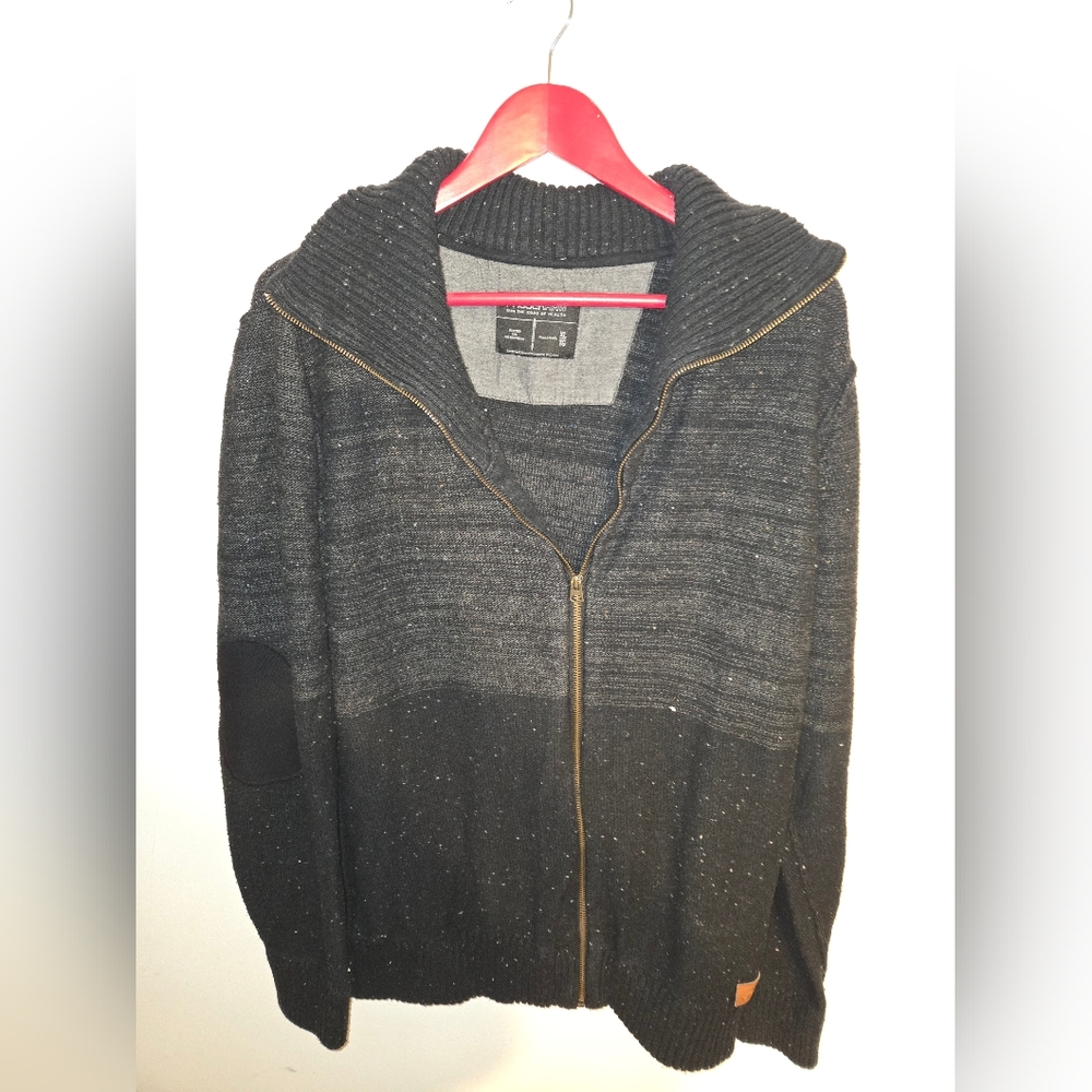 Black Zip Up Sweater with Ribbed Accents Pro Jek Raw